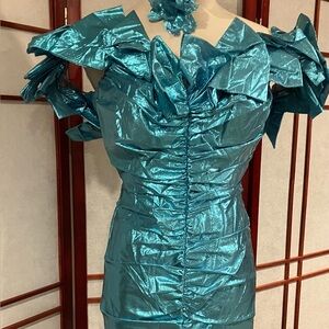 Vintage Foil Look Off the Shoulder Disco Dress. Size 5/6 Junior.